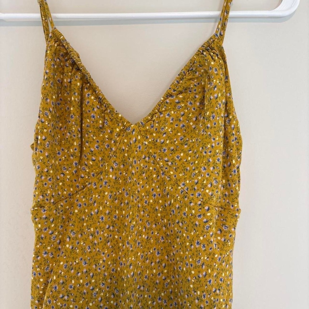 Wild Fable Yellow Floral Cami Midi Dress Cutout Tie Back V-Neck Womens